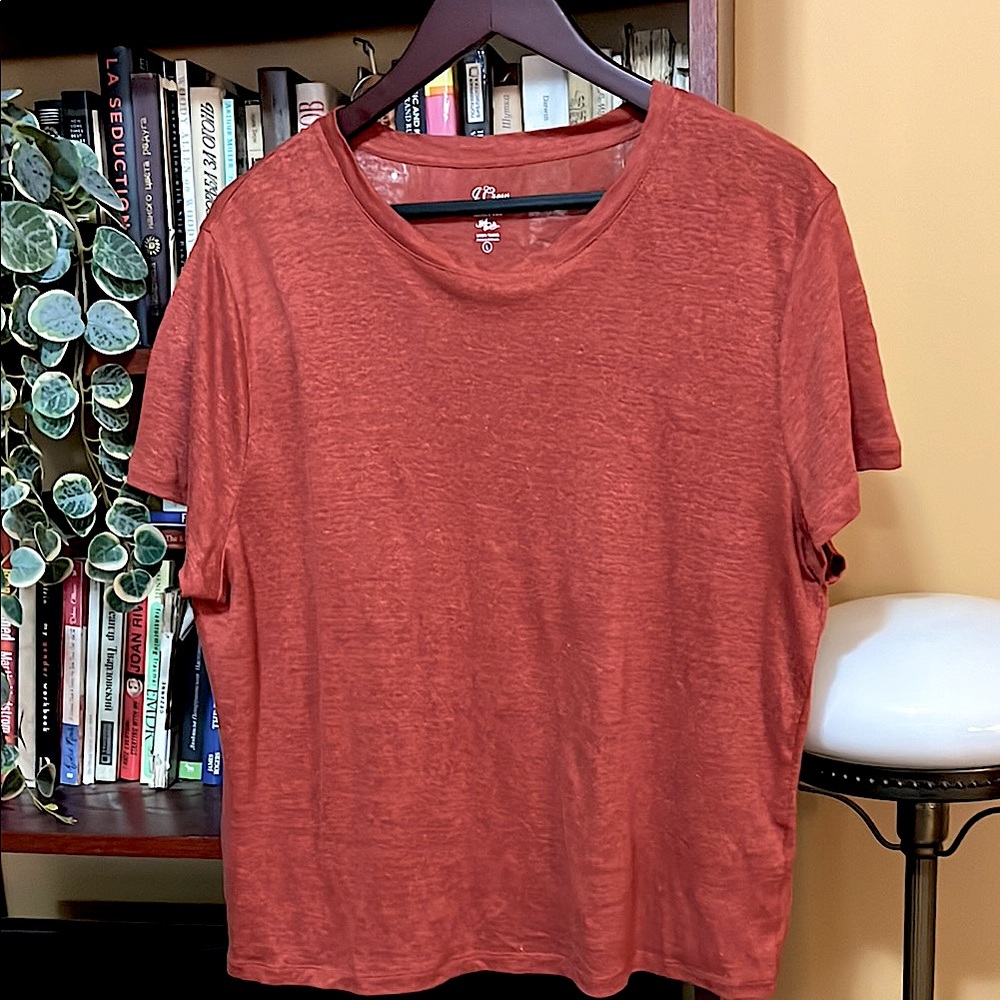 J.CREW NWOT Women's Linen Yarn Rust/Earthy Red Tee  Sz L